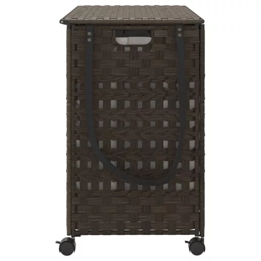 Sötétbarna rattan szennyeskosár kerekekkel 66x35x60 cm