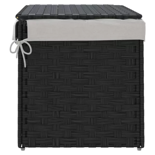 Fekete polyrattan szennyeskosár fedéllel 55,5 x 35 x 34 cm