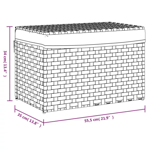 Fekete polyrattan szennyeskosár fedéllel 55,5 x 35 x 34 cm