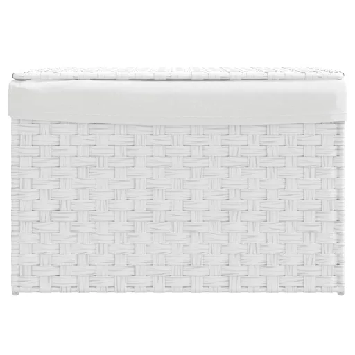 Fehér polyrattan szennyeskosár fedéllel 55,5 x 35 x 34 cm