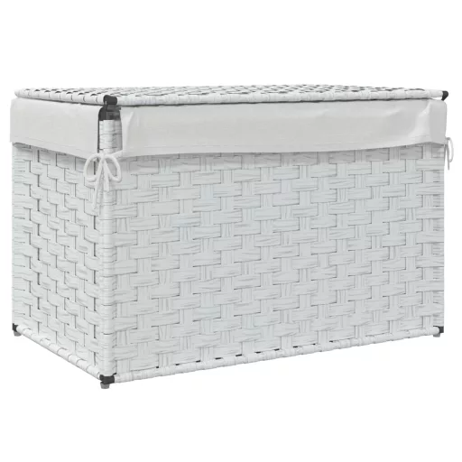Fehér polyrattan szennyeskosár fedéllel 55,5 x 35 x 34 cm