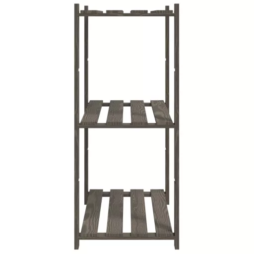 3 szintes szürke tömör fenyőfa tárolóállvány 80x38x90 cm