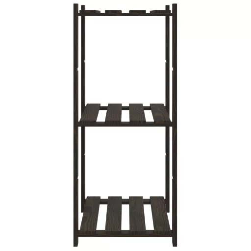 3 szintes fekete tömör fenyőfa tárolóállvány 60 x 38 x 90 cm
