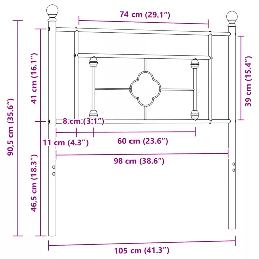 Fekete fém csere fejtámla 100 cm