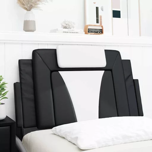 Fekete és fehér műbőr fejtámla párna Viana 80 cm