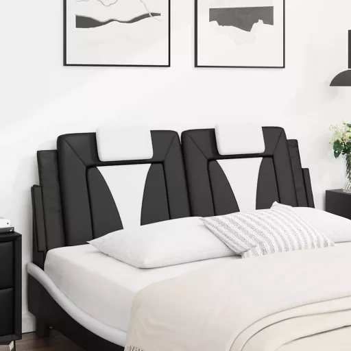 Fekete és fehér műbőr fejtámla párna Viana 120 cm