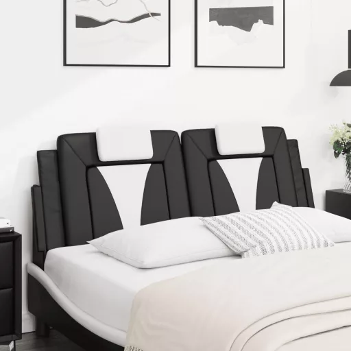 Fekete és fehér műbőr fejtámla párna Viana 140 cm