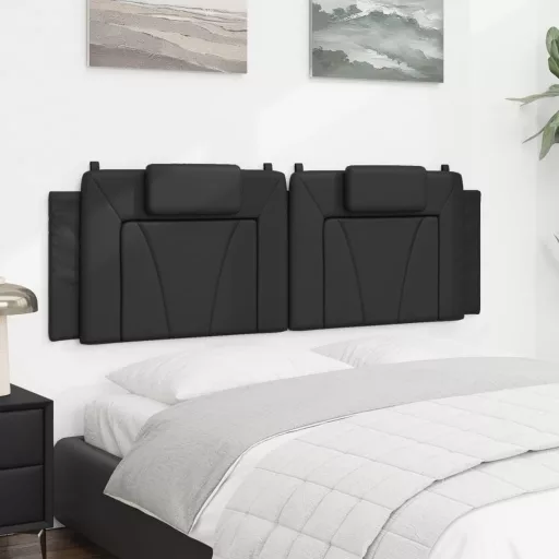 Fekete műbőr fejtámla párna Viana 160 cm