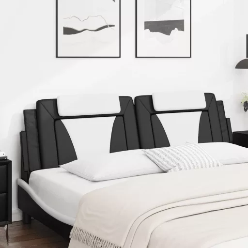 Fekete és fehér műbőr fejtámla párna Viana 180 cm