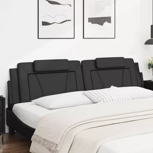 Fekete műbőr fejtámla párna Viana 200 cm