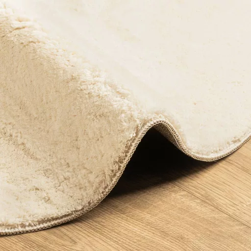 HUARTE krémszínű rövid szálú puha és mosható szőnyeg Ø 120 cm