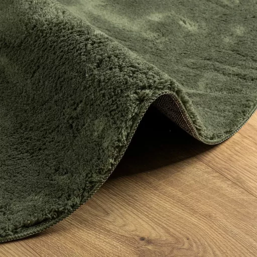 HUARTE erdőzöld rövid szálú puha és mosható szőnyeg Ø 80 cm
