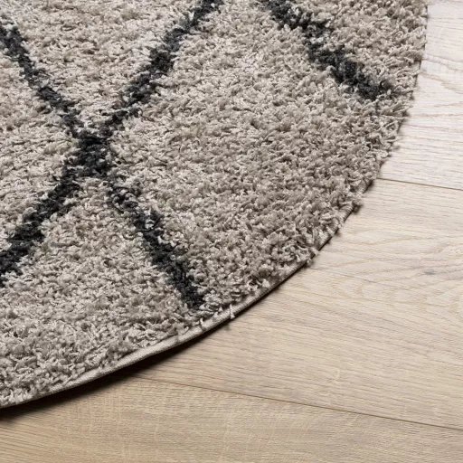 PAMPLONA bézs és antracit bolyhos modern szőnyeg Ø 120 cm