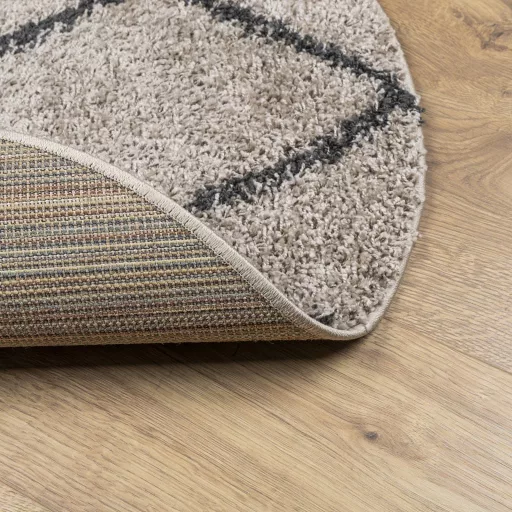 PAMPLONA bézs és antracit bolyhos modern szőnyeg Ø 120 cm
