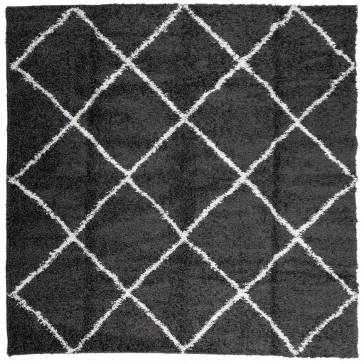 PAMPLONA fekete és krém bolyhos modern szőnyeg 120 x 120 cm