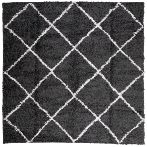PAMPLONA fekete és krém bolyhos modern szőnyeg 160 x 160 cm