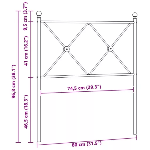Fekete fém csere fejtámla 75 cm