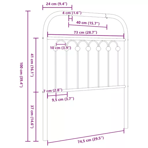 Fekete fém csere fejtámla 75 cm