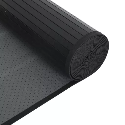 Négyszögletű fekete bambusz szőnyeg 60 x 1000 cm