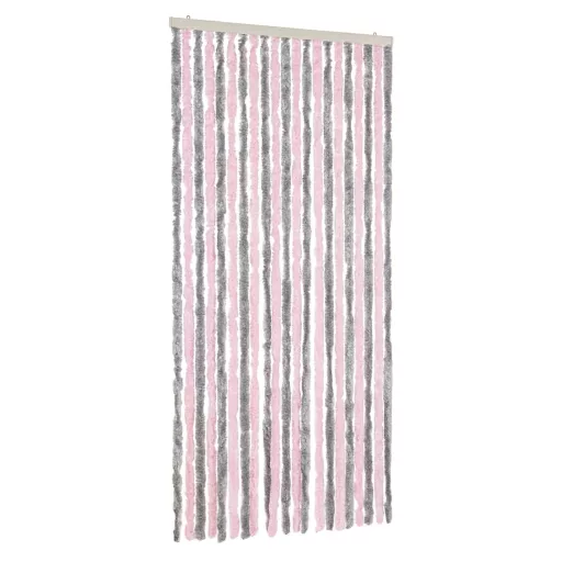 Ezüstszürke és rózsaszín zsenília rovarfüggöny 90 x 220 cm