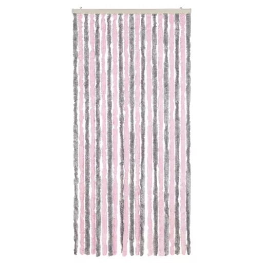 Ezüstszürke és rózsaszín zsenília rovarfüggöny 90 x 220 cm