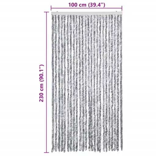 Fehér és szürke zsenília rovarfüggöny 100 x 230 cm