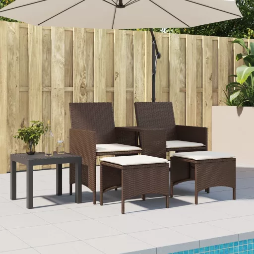 2 személyes barna polyrattan kerti kanapé asztallal/székkel