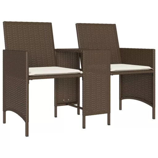 2 személyes barna polyrattan kerti kanapé asztallal/székkel