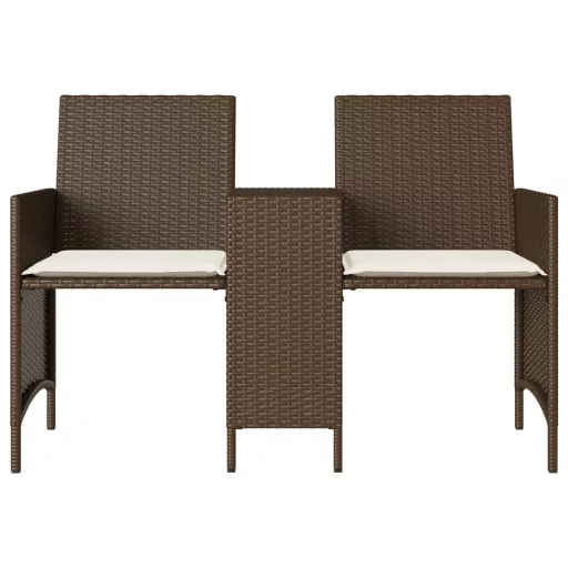 2 személyes barna polyrattan kerti kanapé asztallal/székkel
