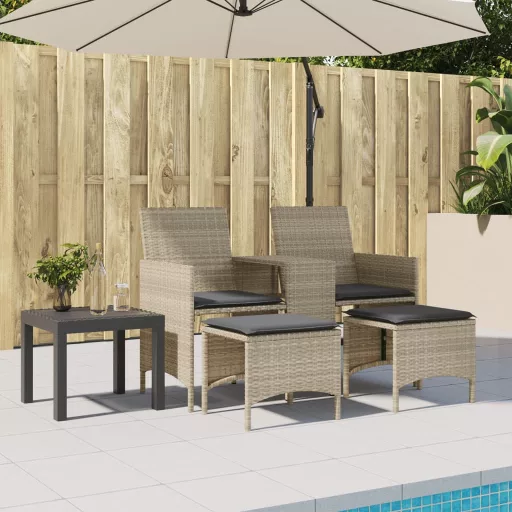 2 személyes szürke polyrattan kerti kanapé asztallal/székkel