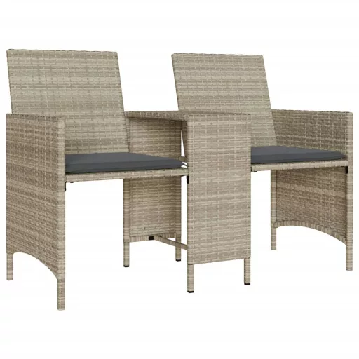 2 személyes szürke polyrattan kerti kanapé asztallal/székkel