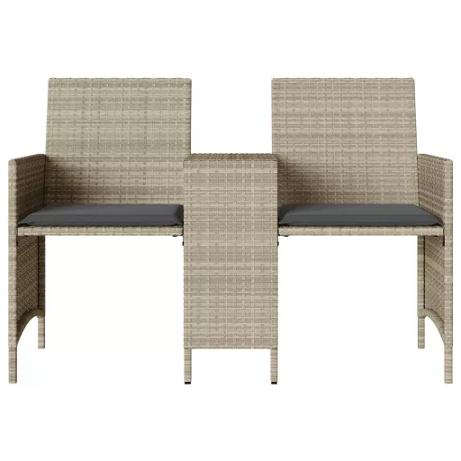 2 személyes szürke polyrattan kerti kanapé asztallal/székkel