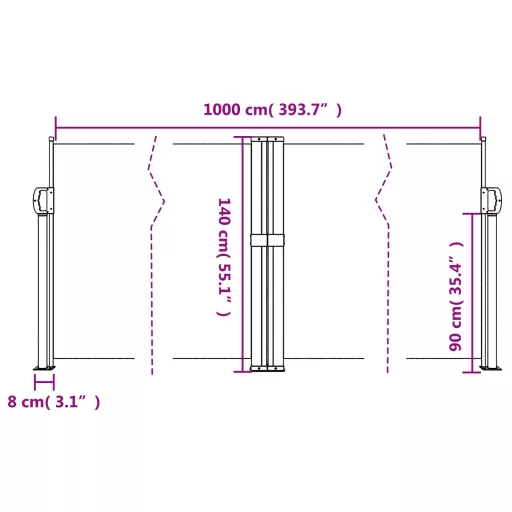 Bézs behúzható oldalsó napellenző 140 x 1000 cm