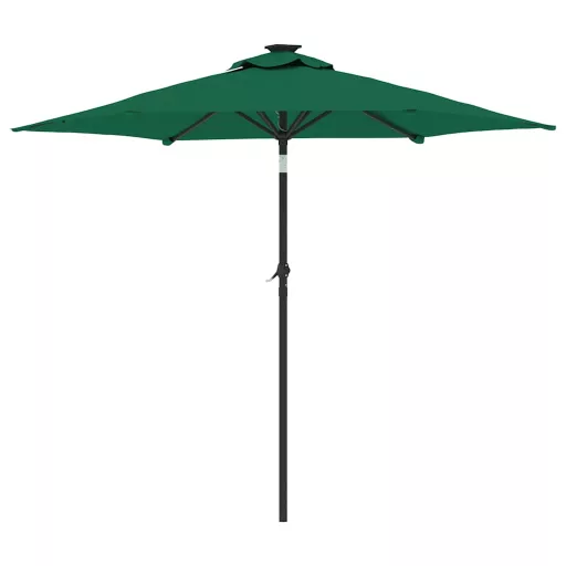 Zöld kerti napernyő LED-del és acél rúddal 225 x 225 x 212 cm