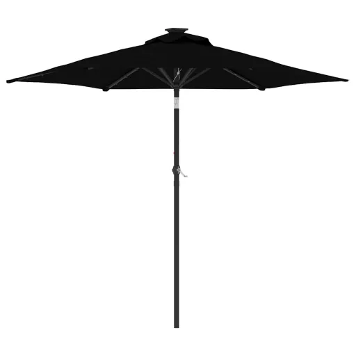 Fekete kerti napernyő LED-del és acél rúddal 225 x 225 x 212 cm