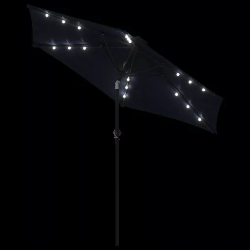 Fekete kerti napernyő LED-del és acél rúddal 225 x 225 x 212 cm