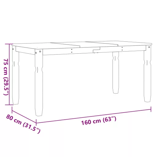 Corona tömör fenyőfa ebédlőasztal 160 x 80 x 75 cm