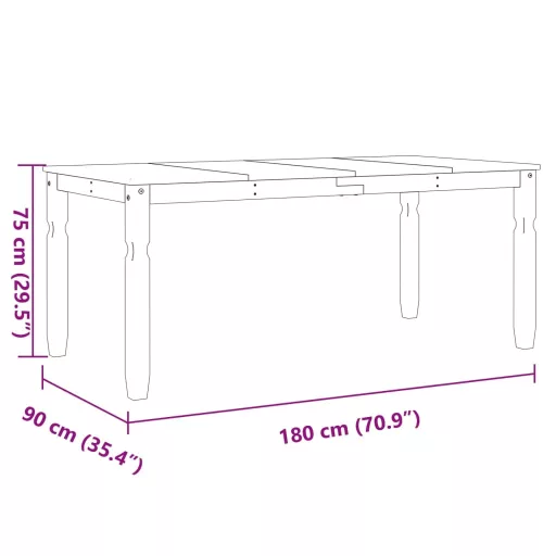 Corona fehér tömör fenyőfa ebédlőasztal 180 x 90 x 75 cm