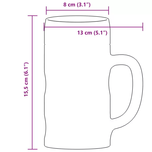 6 db üveg söröskorsó fogantyúval 500 ml
