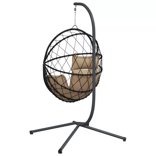 Tópszínű rattan és acél függő kagylószék állvánnyal