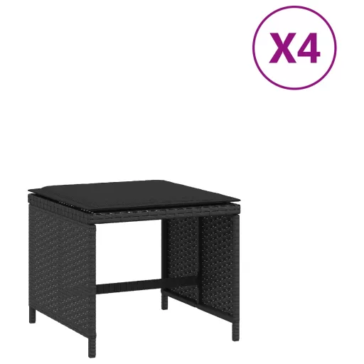 4 db fekete polyrattan kerti szék párnákkal 40 x 40 x 35 cm
