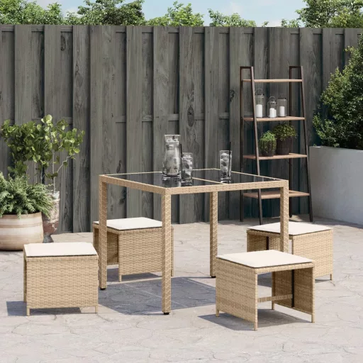 4 db bézs polyrattan kerti szék párnával 40x40x35 cm