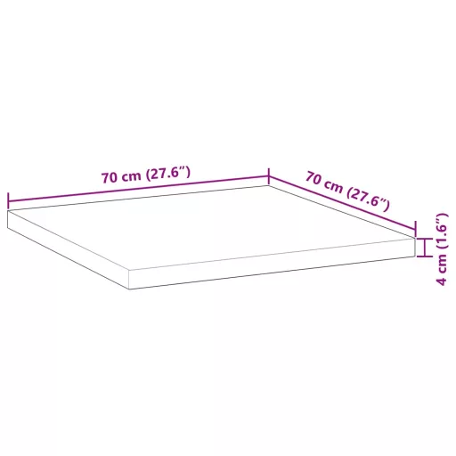 Négyzet alakú tömör akácfa asztallap 70 x 70 x 4 cm