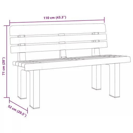 Fehér polipropilén kerti pad 110 x 52 x 71 cm