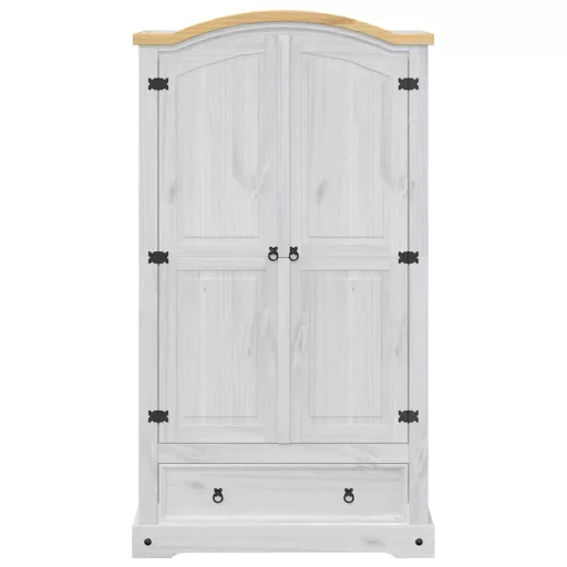 Fehér Corona tömör fenyőfa ruhásszekrény 102 x 52 x 186 cm