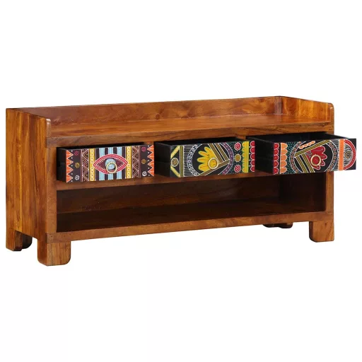 Cipőpad fiókkal Méz barna 100 x 35 x 45 cm Tömör akácfa