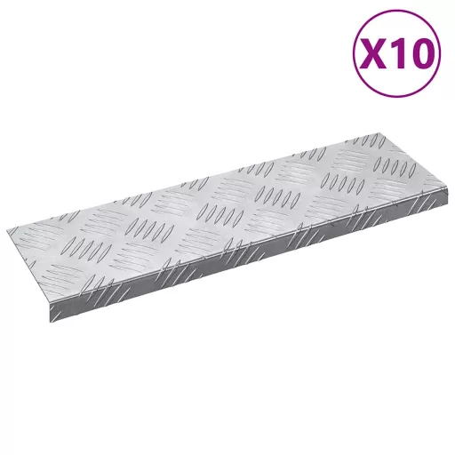 Lépcsőfok Négyszögletes 10 pcs Ezüst 60 x 18 x 2,5 cm Alumínium