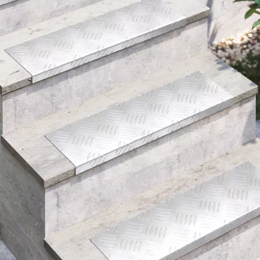 Lépcsőfok Négyszögletes 10 pcs Ezüst 60 x 18 x 2,5 cm Alumínium
