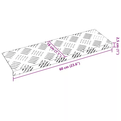 Lépcsőfok Négyszögletes 15 pcs Ezüst 60 x 18 x 2,5 cm Alumínium