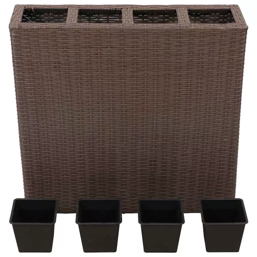 Barna polyrattan kerti magaságyás 4 kaspóval